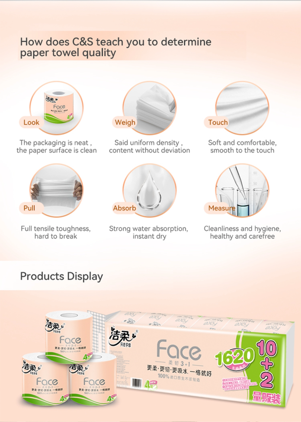 C&S Pink Serie 4Ply Dust-Fiber free Toilet Paper Roll 135g (10Roll Bundle) - Image 4